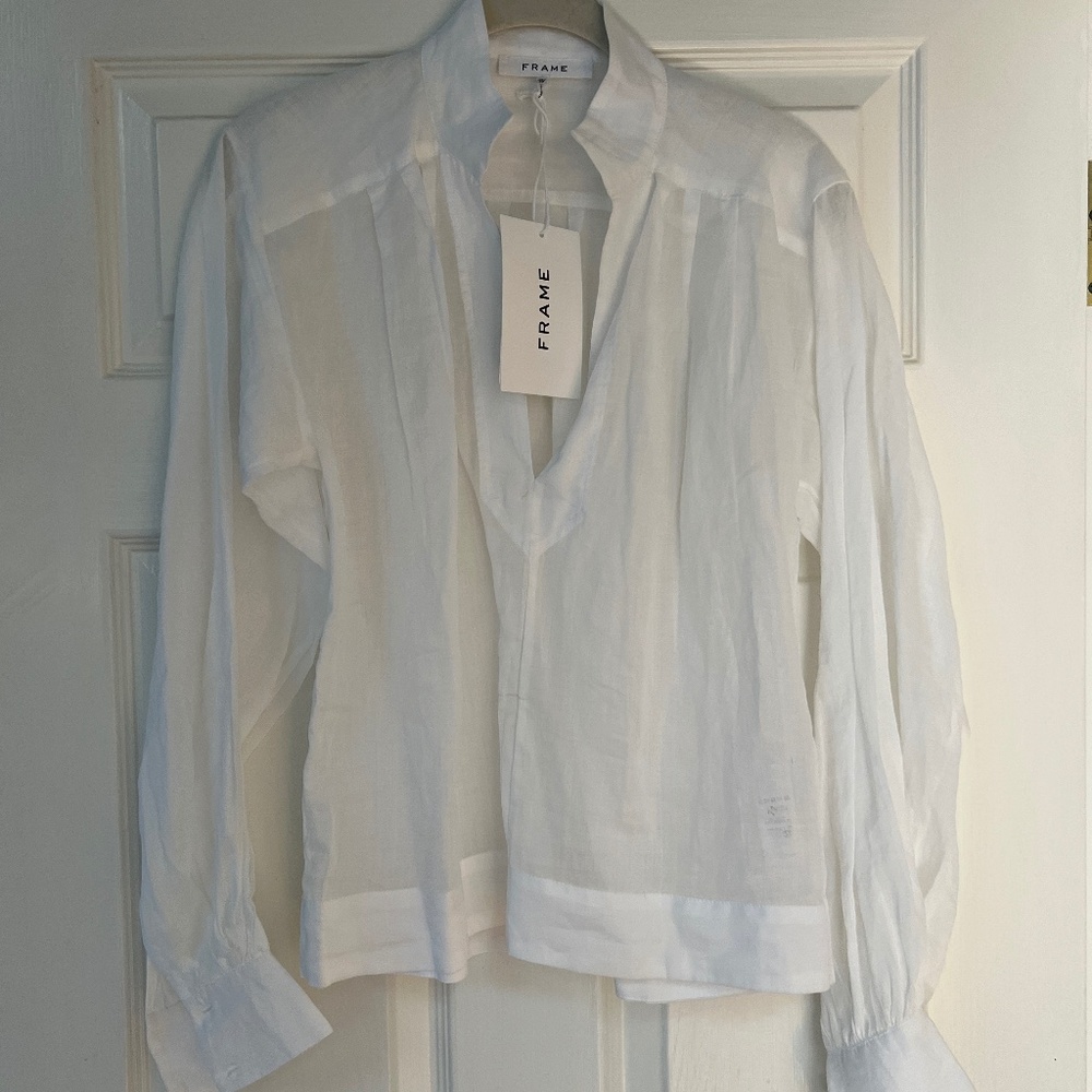 FRAME - white linen long sleeve blouse